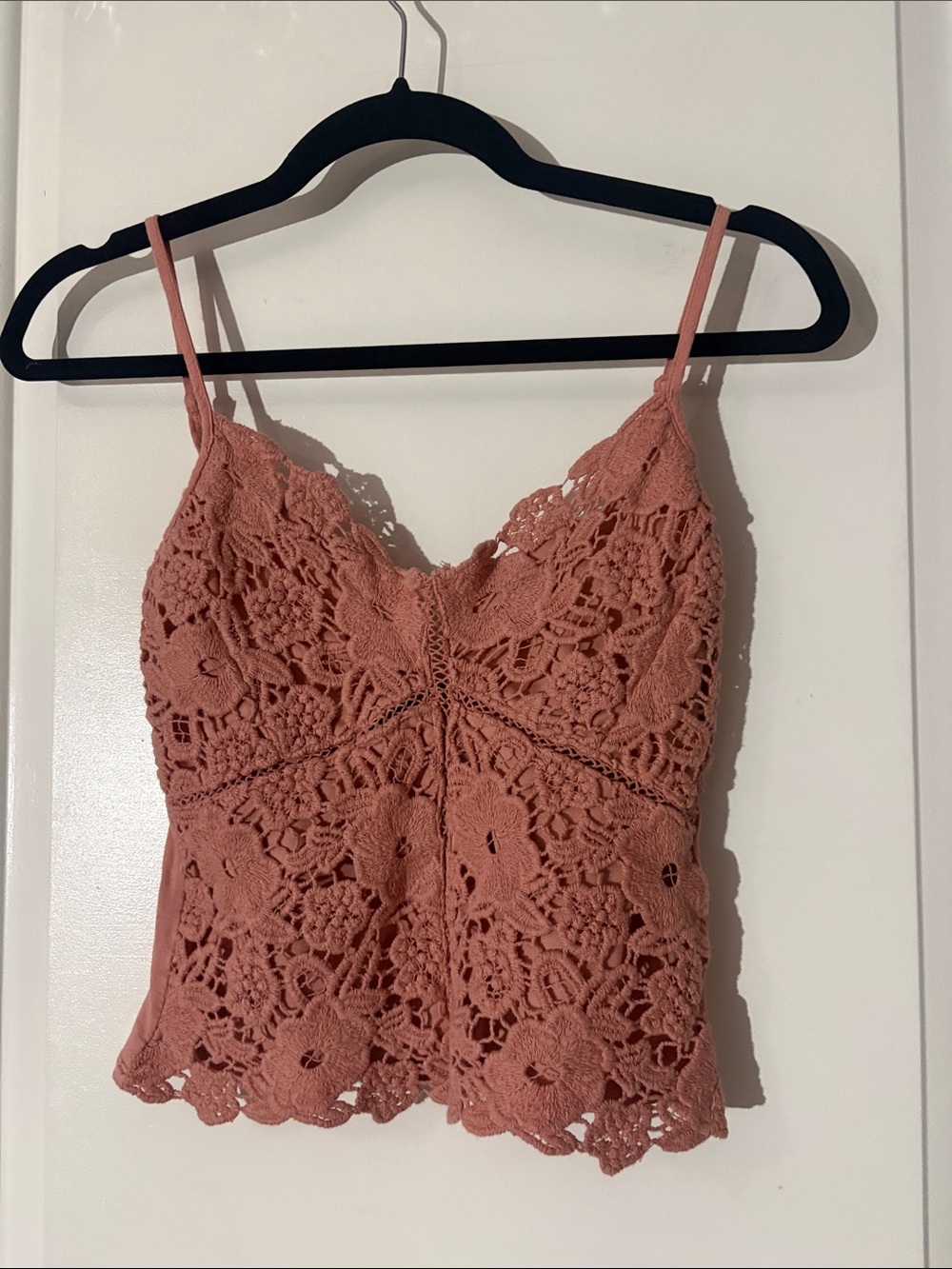 Lace Crochet Cami Tank Top - Rose Clay